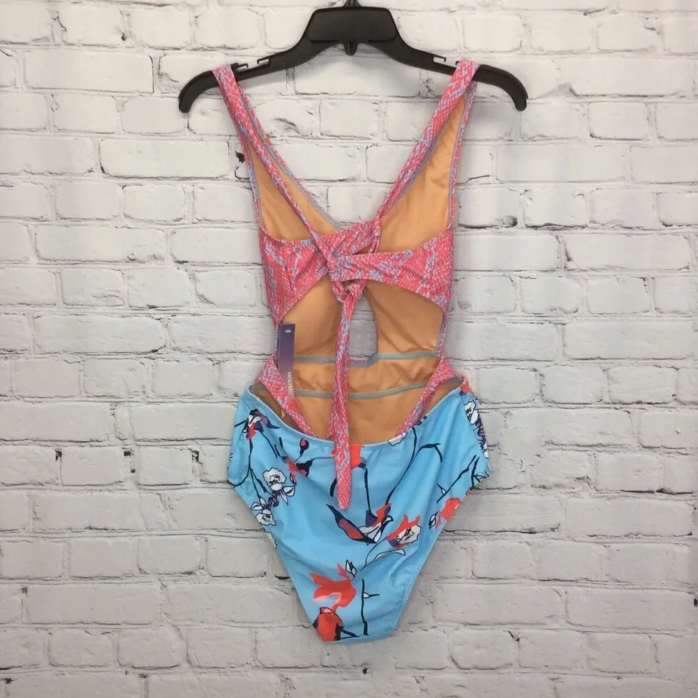 Mollybell Swimsuit Women’s Size S Beachwear One Piece Cutout Snake Print/Floral
